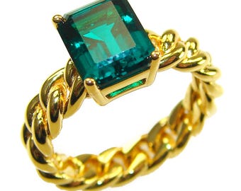 Bague tendance en argent sterling avec émeraude de Colombie, rectangle fait main, gemme verte, taille 6 1 4, cadeau unique