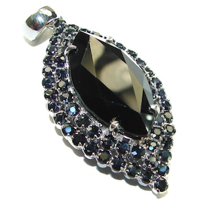 Marquise Onyx Pendant 22.5ct Genuine Gemstone Handcrafted in 925 Sterling Silver Unique Black Jewelry Gift