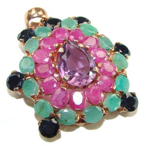 Vintage Amethyst & Ruby Pendant, 21.2ct, 14K Gold Over 925 Silver, Elegant Purple Gift