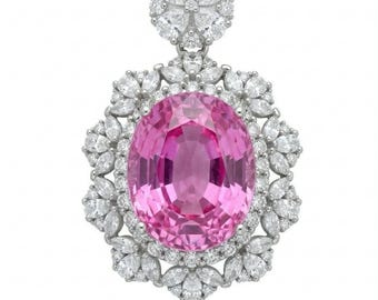 Pink Sapphire Oval Pendant in 925 Sterling Silver Handcrafted Unique Gift for Her
