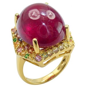 Genuine Mozambique Ruby Statement Ring 22K Gold Over Sterling Silver size 7 Gift for Her
