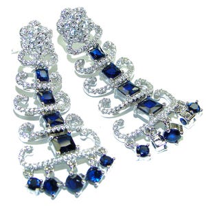 12.2ct Sapphire Earrings, Sterling Silver, Blue Gemstone Drops, Handmade Gift, Elegant Women’s Jewelry