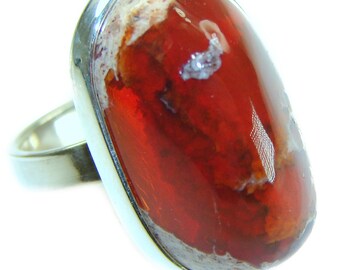 メキシカンオパールリング サイズ：8 オレンジ 925スターリング