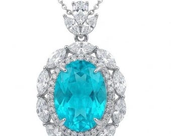 Collana con tormalina Paraiba taglio ovale blu in argento sterling 925, gioiello artigianale di grande effetto, idea regalo.