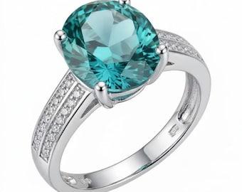 Paraiba Tourmaline Blue Oval Ring in Sterling Silver Handcrafted Size 8 Elegant Gift for Her