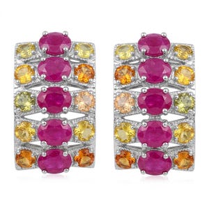 Valentina Mozambique Ruby Sapphire Statement Earrings 925 Sterling Silver Rhodium Unique Gift for Her