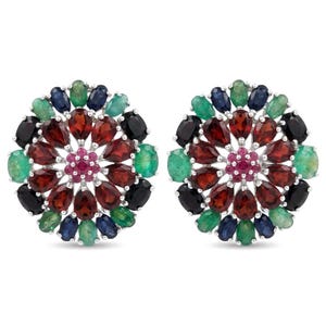 Pendientes colgantes de rubí y esmeralda en plata de ley, elaborados a mano, con piedras preciosas llamativas, regalo para ella.