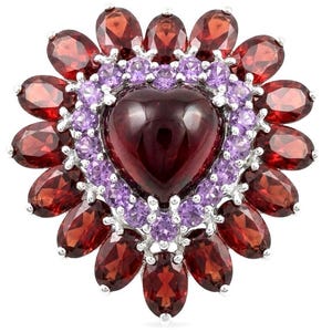 Scarlett Heart Ruby Statement Ring Size 8 925 Sterling Silver Red Gemstone Bold Gift for Her