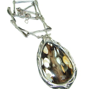 Petrified Palm Wood Necklace Sterling Silver | Genuine Brown Gemstone, Handcrafted Unique Nature Jewelry