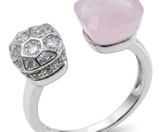 Aphrodite Rose Quartz Ring Sterling Silver Rectangle Cut size 7 Elegant Gift for Her