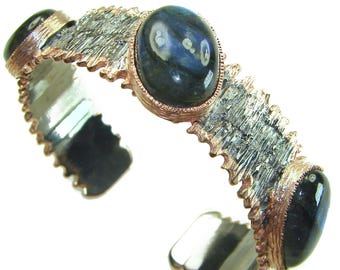 Blue Labradorite Cuff Bracelet Handmade 18K Gold Sterling Silver Unique Gift for Women Elegant Gemstone Jewelry