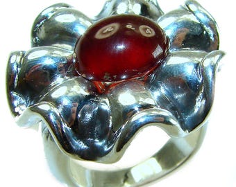 Exotisk rubinblomsring i 925 sterlingsilver handgjorda ädelstenssmycken storlek: 7 unik present till kvinnor