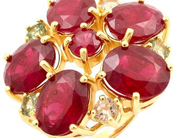 Blooming Garden Kashmir Ruby Ring in 22K Gold on Sterling Silver size 6 3/4 - Statement Flower Jewelry