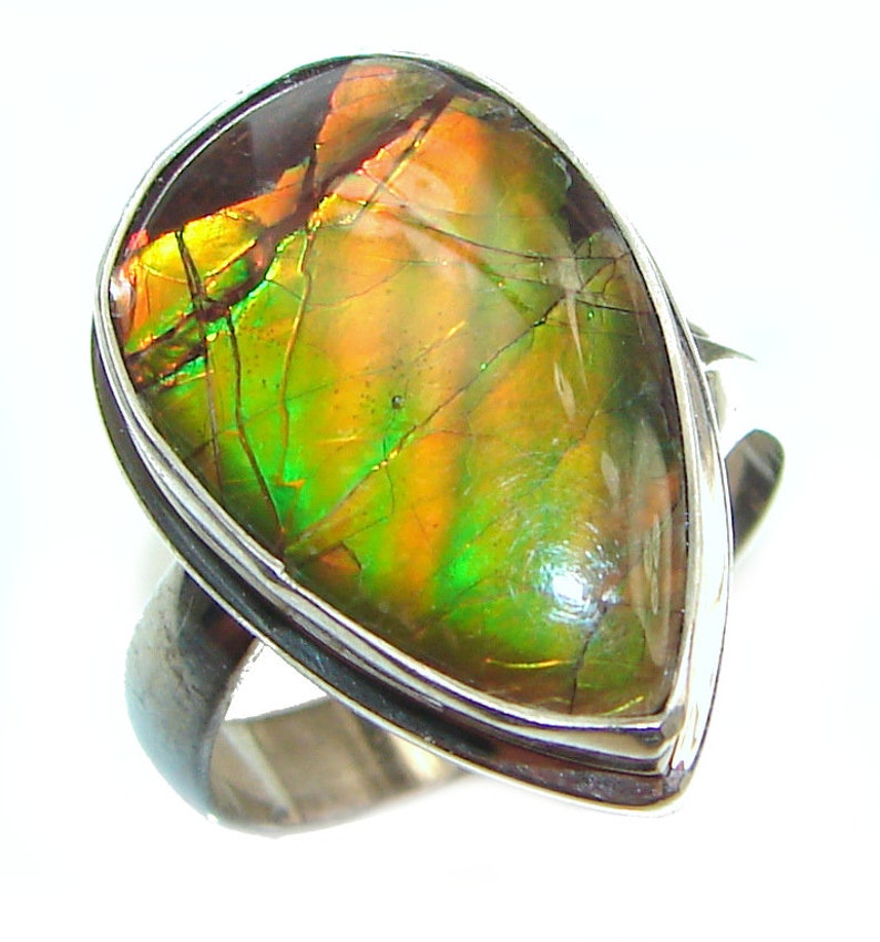 T 5 8 Size 7 code 30-lip-20-9 W 1 4 inch Adjustable weight 6.00g dim L Ammolite Sterling Silver Ring 7 8
