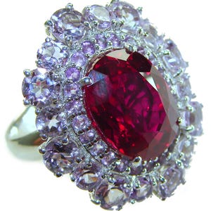 Ruby Statement Ring Sterling Silver Size 7 3 4 Large Red Oval Gem Handmade Unique Gift