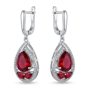 Vintage Ruby Earrings in 925 Sterling Silver Rectangle Handcrafted Red Gemstone Jewelry Gift for Her
