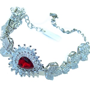 Vintage Ruby Style Red Emerald Sterling Silver Bracelet Handmade Unique Gift for Her Classic Jewelry