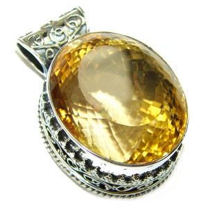 Lemon Quartz Pendant - Handcrafted Oval Flawless Gem 925 Sterling Silver - Yellow Unique Gift for Women