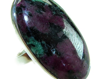Ruby in Zoisite Sterling Silver Cocktail Ring size 8 Adjustable Unique Gemstone Handmade Statement Jewelry