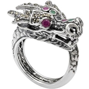 Rubin Markasit Drakring Storlek 8 Handgjorda Djärva 925 Sterling Silver Statement Smycken Present till Henne