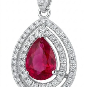 Heirloom Genuine 4.5ct Ruby Pendant Pear Shape 925 Sterling Silver Handmade Red Gemstone