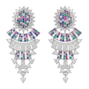 Authentieke robijn saffier smaragd veelkleurige statement oorbellen sterlingzilver handgemaakte unieke sieraden cadeau