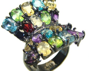 スイスブルートパーズ マルチジェムリング、サイズ：8.25～22.5