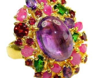 Bague Tiffany authentique en améthyste en argent sterling 925, or 18 carats, taille 8, élégante pierre précieuse violette