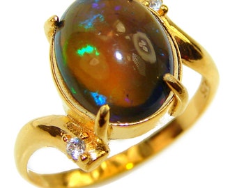 Vintage Design 8.2ctw Echter Schwarzer Opal 18K Gold über .925 Sterling Silber handgemacht Ring Größe 7