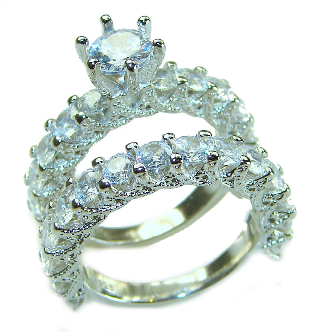 SLIACETE Stacking Ring - 925 Sterling Silver With White Topaz & Cubic Zirconia, Geometric Design, Size 7, Gift For Women - View #12