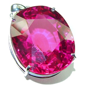 Pink Sapphire Pendant, 22.4 Carat Oval Sterling Silver Necklace, Fuchsia Gemstone, Handcrafted Unique Gift for Women