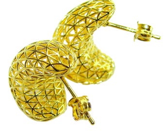 Boucles d'oreilles style Dubaï en argent sterling 925 trempées dans de l'or 22 carats Boucles d'oreilles ovales dorées élégantes faites à la main