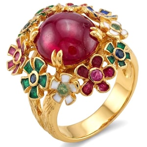 Bague en rubis véritable en argent sterling 925 10,5 carats, or 22 carats, émail luxueux, taille 6 3/4
