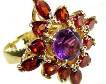 14.5ct Amethyst Oval Ring 14K Gold Over 925 Sterling Silver Handcrafted Statement Ring size: 7