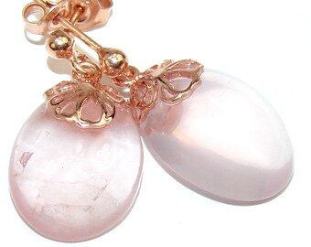 Juicy Authentic Rose Quartz 18K Rose Gold over .925 Sterling Silver handcrafted  earrings