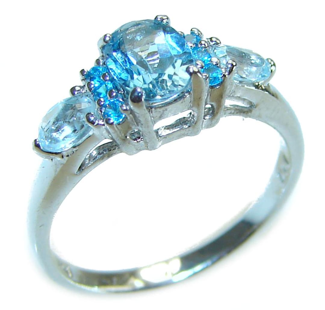 Swiss Blue Topaz Sterling Silver Ring Size 6.25 Oval Cut Handmade ...
