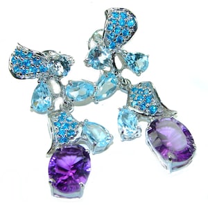 Paraiba Tourmaline Earrings 925 Sterling Silver Handmade Unique Blue Gemstone Women’s Gift