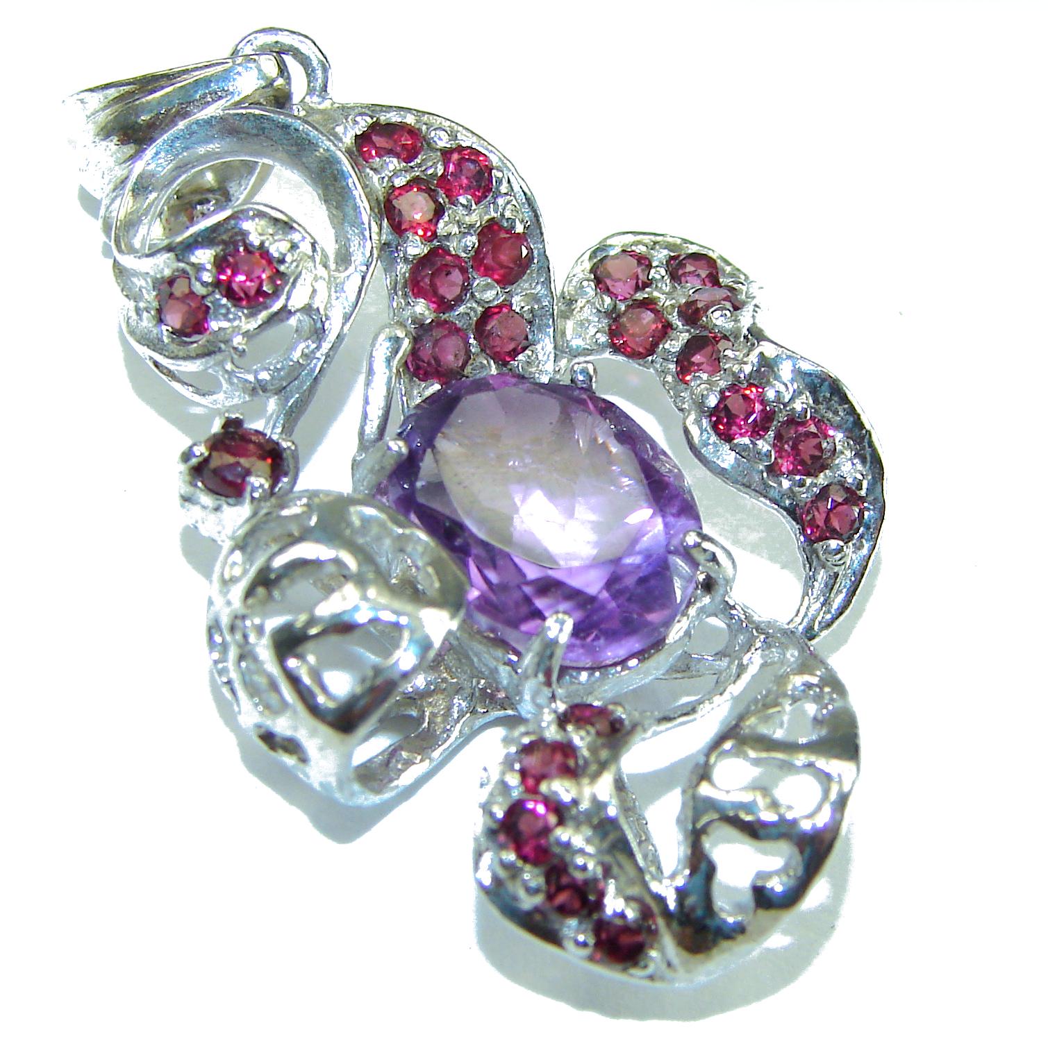 Pendentif Argent Sterling 925 Avec Améthyste 20,55 Ct Certifié - Pierre Naturelle Violette - Fait Main