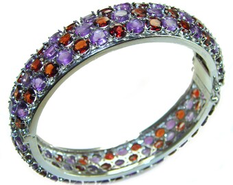 Sublime Brilliance   Authentic Amethyst Garnet .925 Sterling Silver Bangle bracelet