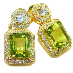 Pendientes de plata de ley con peridoto de oro de 11,9 ct / Pendientes colgantes de piedra preciosa verde hechos a mano para mujer