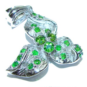 Chrome Diopside Pendant Sterling Silver | Handmade Green Gemstone Flower Jewelry Gift for Her