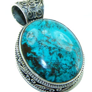 Arizona Beauty Natural Turquoise Pendant Sterling Silver Oval Handmade, Blue Gemstone Gift Jewelry