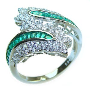 Colombian Emerald 4.2ct Pear 925 Sterling Silver Ring Size: 8 Handcrafted Unique Green Gemstone Jewelry Gift