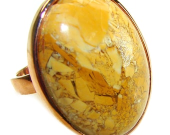 Huge Picture Jasper Ring size 8 Adjustable 14K Gold Over Sterling Silver Handmade Gemstone Statement Jewelry