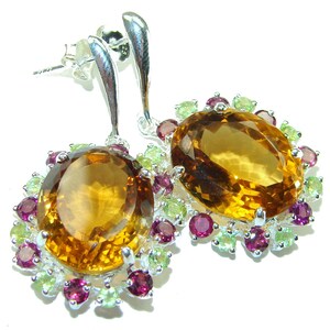 Golden Topaz Earrings, 29.5ct, .925 Sterling Silver, Handcrafted Blue Gemstone Statement Gift