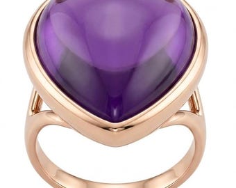 Anillo grande de plata de ley con amatista talla pera, bañado en oro de 18 quilates, hecho a mano, regalo, talla 6