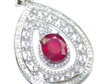 Ruby Pendant Sterling Silver Handmade Pear Shape Red Gemstone Unique Gift for Women