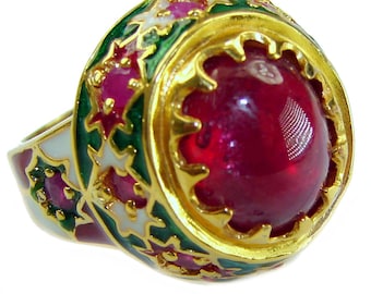 Ruby Ring in 18K Gold Over Sterling Silver Size 8.25 Oval Mozambique Gemstone Statement Jewelry