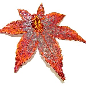 Real Leaf Pendant Sterling Silver & Copper | Large Golden Nature Necklace for Women | Statement Botanical Jewelry