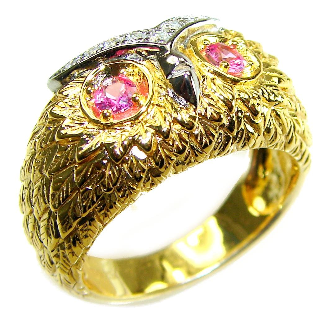 Owl Pink Tourmaline Oval Ring in Sterling Silver Gold Dipped Handcrafted size: 9 Unique Gemstone Jew